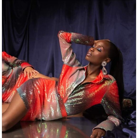 Kai Collective Cherry Glaze Ombre Sequin Skirt 3XL Mini Skirt Shimmer Metallic - Picture 1 of 6